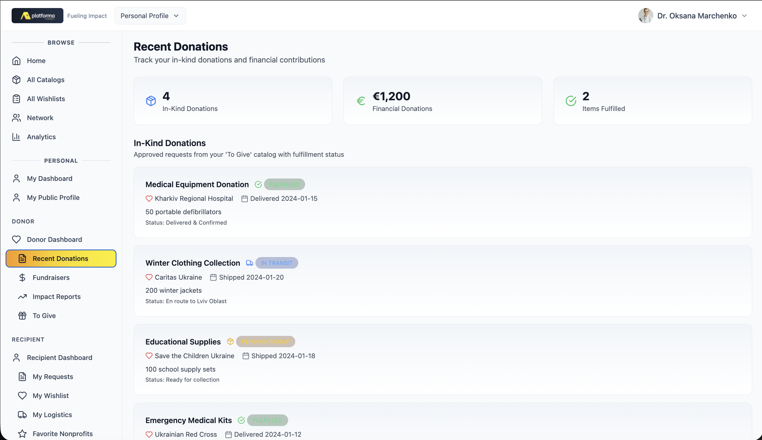 Donor Dashboard